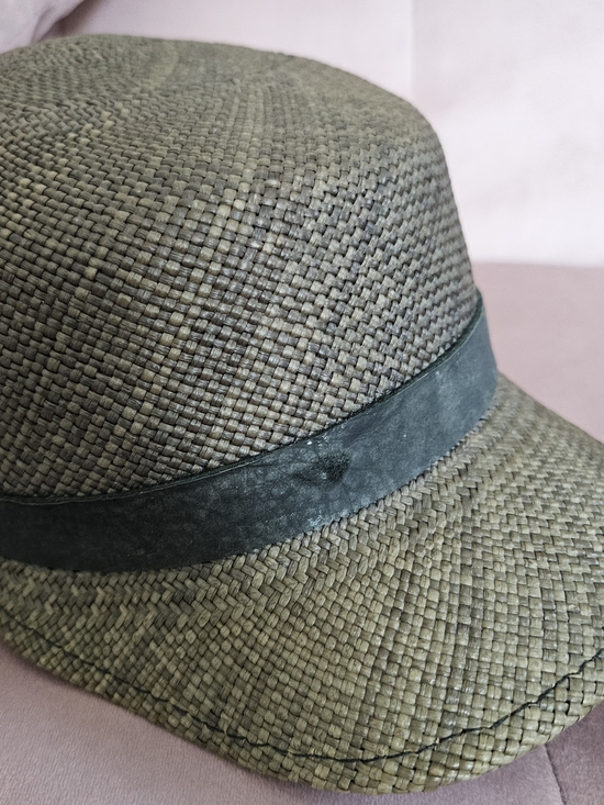 Janessa Leone Dark Brown Woven Straw Cap Size L